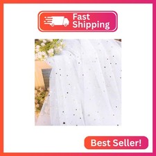 HAVII 59" x 4 Yards White Glitter Tulle Rolls Star Moon Sequin Tulle Fabric Bolt