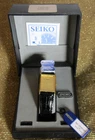 Vintage Seiko Slim Tank Quartz Men Golden Dial Dress Watch Black Band FWD20 ,NEW