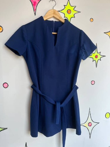 Vintage 60s MOD Navy Mini Dress or Top - Space Age Go-Go Sears Jr Bazaar - XS/S - Picture 8 of 10