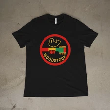 Woodstock Retro Bird Guitar Circle Logo T-Shirt Hippie Music Festival Tee