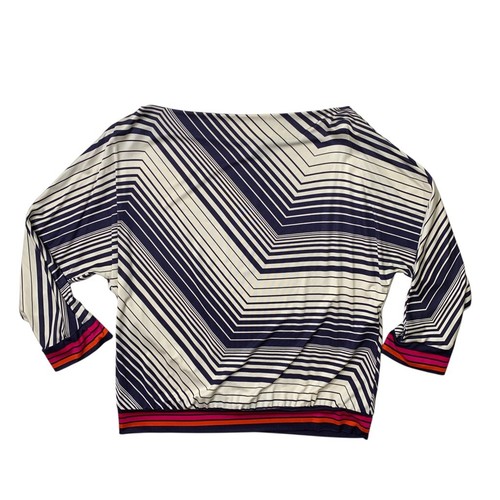 Trina Turk Blouse Womens M Multi Monteverde Striped Off Shoulder Jersey Stretch