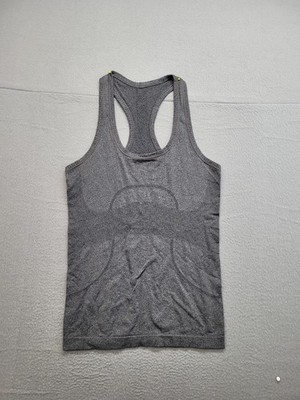 Lululemon Athletica Women Tank Top 4 Gray Logo Round Neck Racerback Activewear