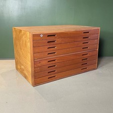VINTAGE MIDCENTURY SMALL PLAN CHEST ARCHITECTS DRAWERS INSET HANDLES  #4743