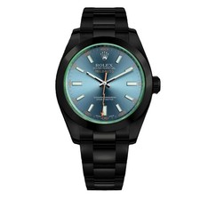 Rolex Milgauss 40mm Green Crystal Blue Dial Black PVD/DLC Steel Watch 116400GV