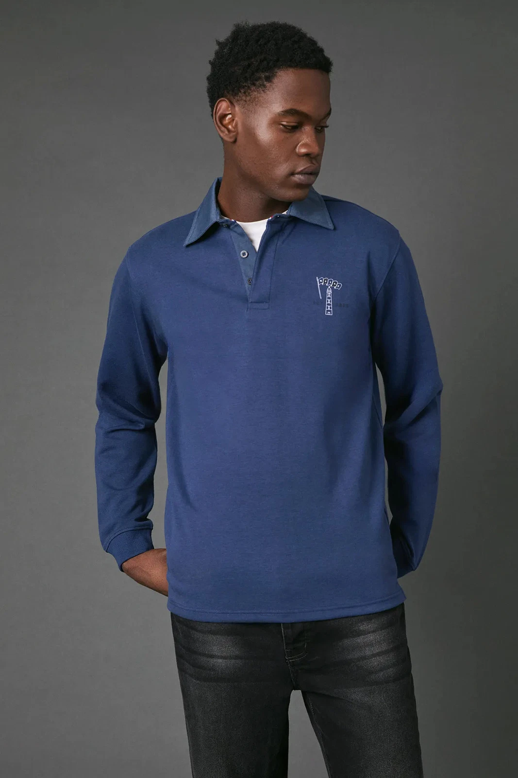 Maine Navy Rugby Shirt Mens Casual Polos