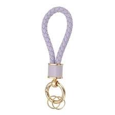 Braided Leather Keychain for Car Bag Wallet Gold/Light Purple