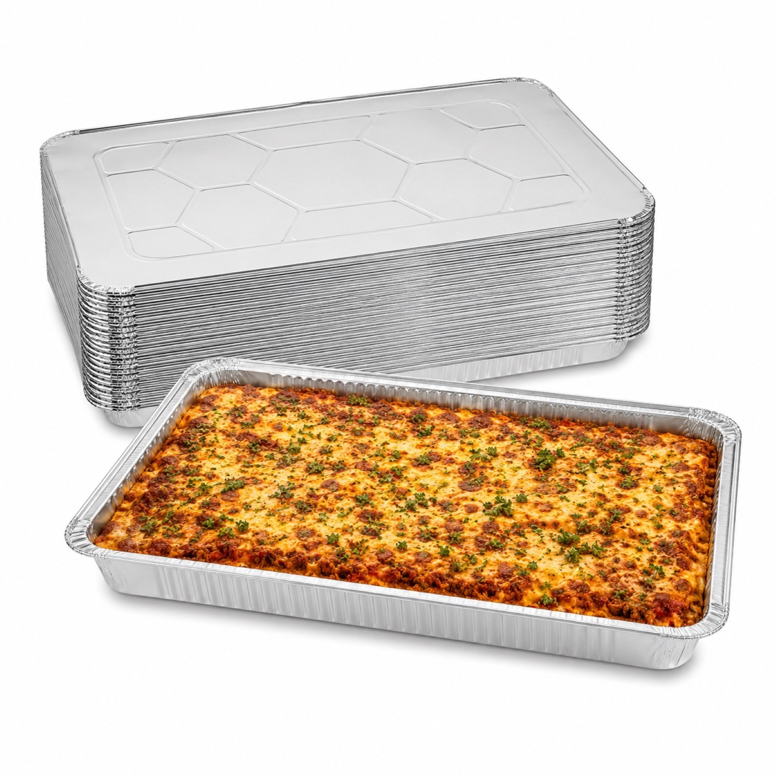 Gastro Full Size Deep Foil Food Containers Lids 13000ml 10 Pack Catering Tray