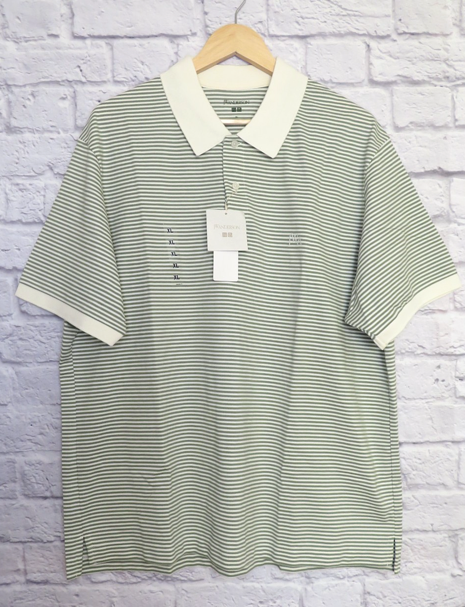 JW Anderson Uniqlo DRY Pique Narrow Striped Polo Shirt Green NWT