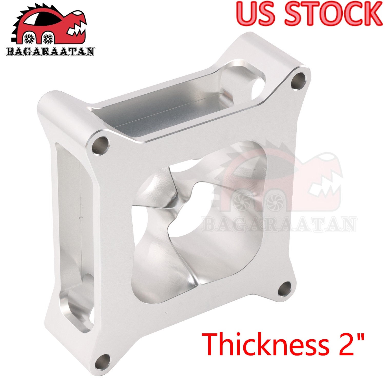 2" Aluminum 4150 CNC Machined Carburetor Spacer Square Bore 4 Port - Silver USA