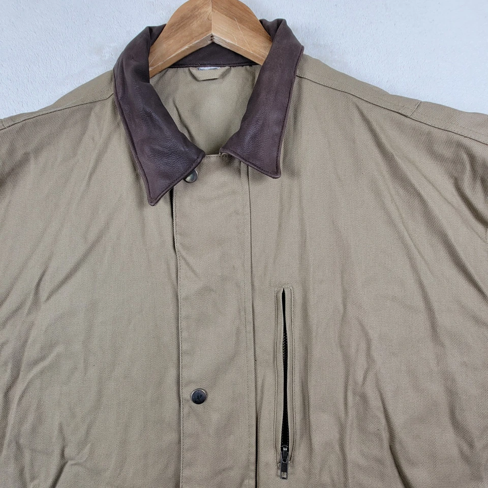 Jaqueta de caça vintage de lona seca óssea e couro Ver medidas fotográficas - Imagem 3 de 4