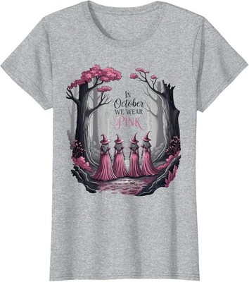 Support In October We Wear Pink Witch Halloween Ladies' Crewneck T-Shirt
