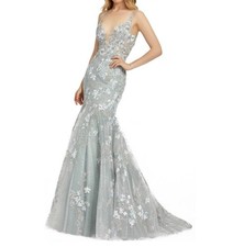 Mac Duggal Floral Embroidered Tulle Mermaid Gown In Seamist Color Size 8 Reemoly