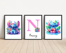 Set Of Personalised Stitch Wall Art Prints Kids Room Poster Gift Prints Only