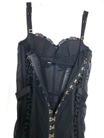 Agent Provocateur Black Peachy Sheer Lace Silk Bodycon Corset Dress 10 US M = 42
