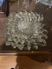 Set of 3 Vintage Square Floral Clear Glass Nesting Ashtrays MCM NEAT PATTERN