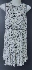 Talbots Petites Sz 16 Dress White Black Floral Print Lined Non Iron Sleeveless B