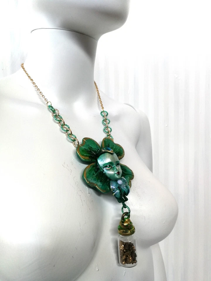 Зеленая ведьма викка талисман амулет подвеска лес четыре листа клевер золотая урна - Изображение 2 из 4