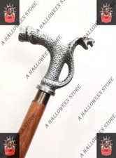 Wooden Walking Stick Cane Brown Color Cobra Snake Head Antique Look Vintage