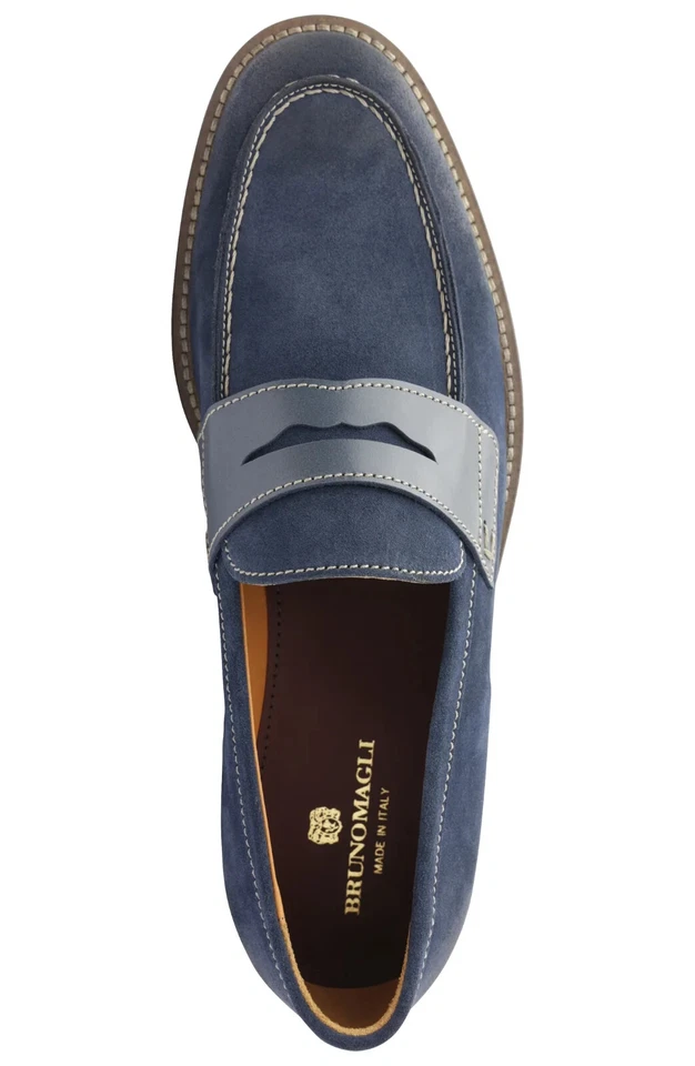 Bruno Magli Z2751 Mens Navy Suede Sanna Water Repellent Penny Loafers Size 13M - Image 4 of 4