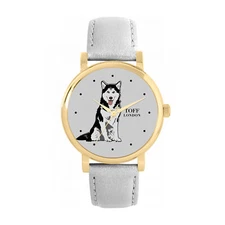 Toff London TLWS-29911 Ladies Black And White Husky Dog Watch