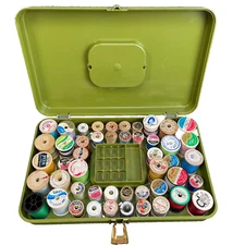 Vintage Wil-Hold Wilson USA Green Sewing Storage Box With Thread
