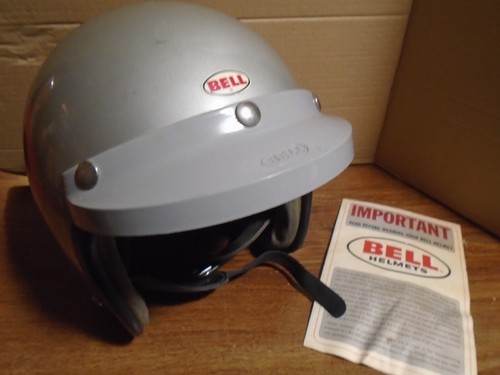 Vtg. 1970 Bell-Toptex Super Magnum Helmet, Open Face w Visor, 7-3/8, Silver Grey