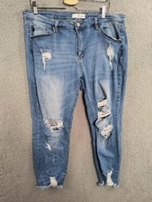 Kancan Jeans 3XL 36.5" Waist Mid Rise Ankle Distressed Frayed Hem Skinny Stretch