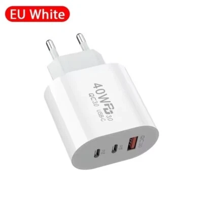 3-fach Schnellladegerät 40W Netzteil 2x USB-C + 1x USB Charger Mehrfach Stecker - Bild 1 von 4