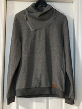 Poolman Germany Men’s Zipper Cowl Neck Sweatshirt Sweater Pullover Gray Large