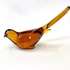 Fenton Amber Glass Happiness Bird Long Tailed Paperweight 7" Art Glass Solid