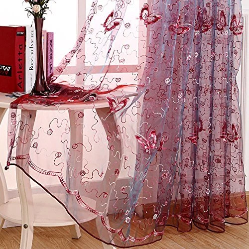 Butterfly Embroidered Sheer Tulle Curtains Rod Pocket 39 Inch 55'' Voile 1 Piece - Picture 27 of 30