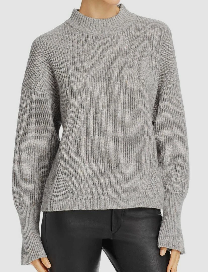 795 The Kooples Women Gray Mock Neck Wool Balloon Sleeve Cashmere