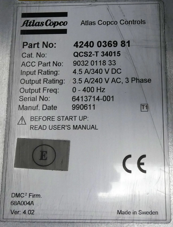 Unidad de control Atlas Copco QCS2-T 34015 QCS2-T 340 15 4240 0369 81 -usada- Foto 3 de 4
