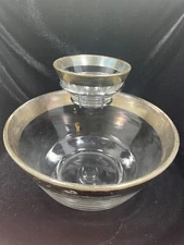 Vintage MCM Dorothy Thorpe Silver Band Chrome Holder Chip & Dip Set