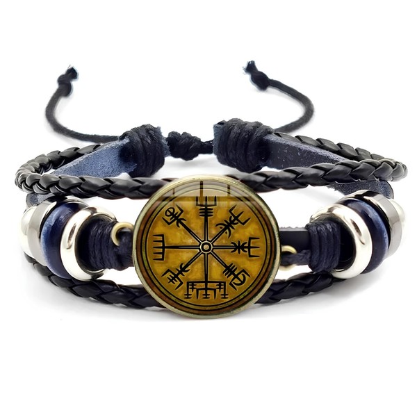 Vegvisir Armband Runen Kompass Manschette Wegfinder Leder Nordisch Wikinger S...-image