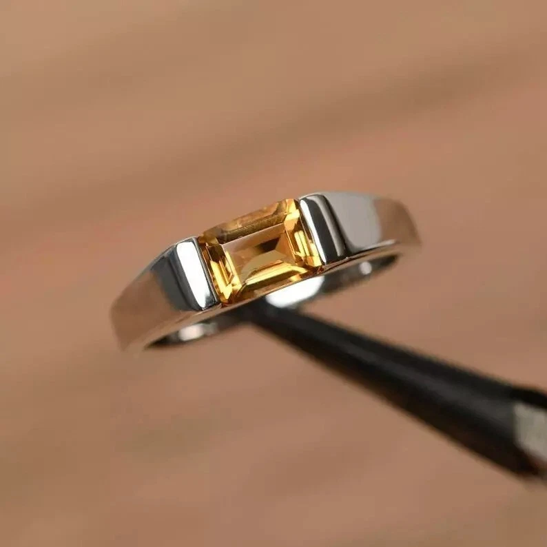 Piedras preciosas de citrino natural con anillo de plata de ley 925 para hombre Foto 3 de 4