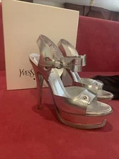 ysl yves saint laurent heels 37 Metalic Silver  Stud  Medina Platform Sandals
