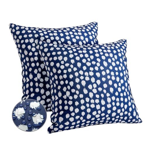 Blue Polka Dot Outdoor Pillow Covers Set of 2 18×18 Inch Blue Dot Cushion Covers-image
