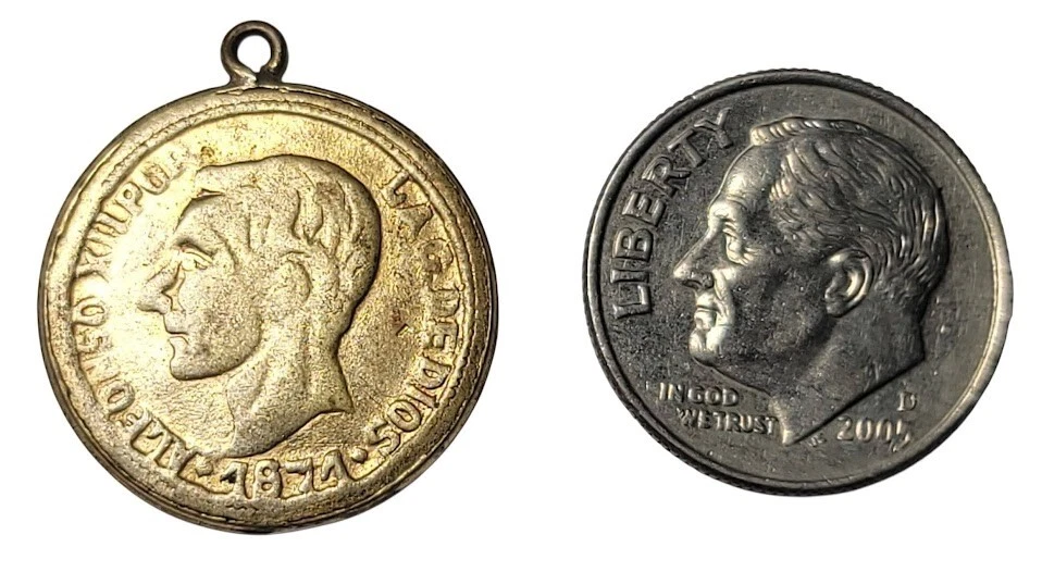 1874 Gold Coin Spain Alfonso King XII 12th Pendant Necklace Tested 10K - M27 - Image 3 of 3