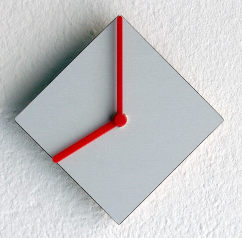 6,3" Modern Tiny Rhombus Wall Clock in Light Gray Quiet & Geometric Small Design