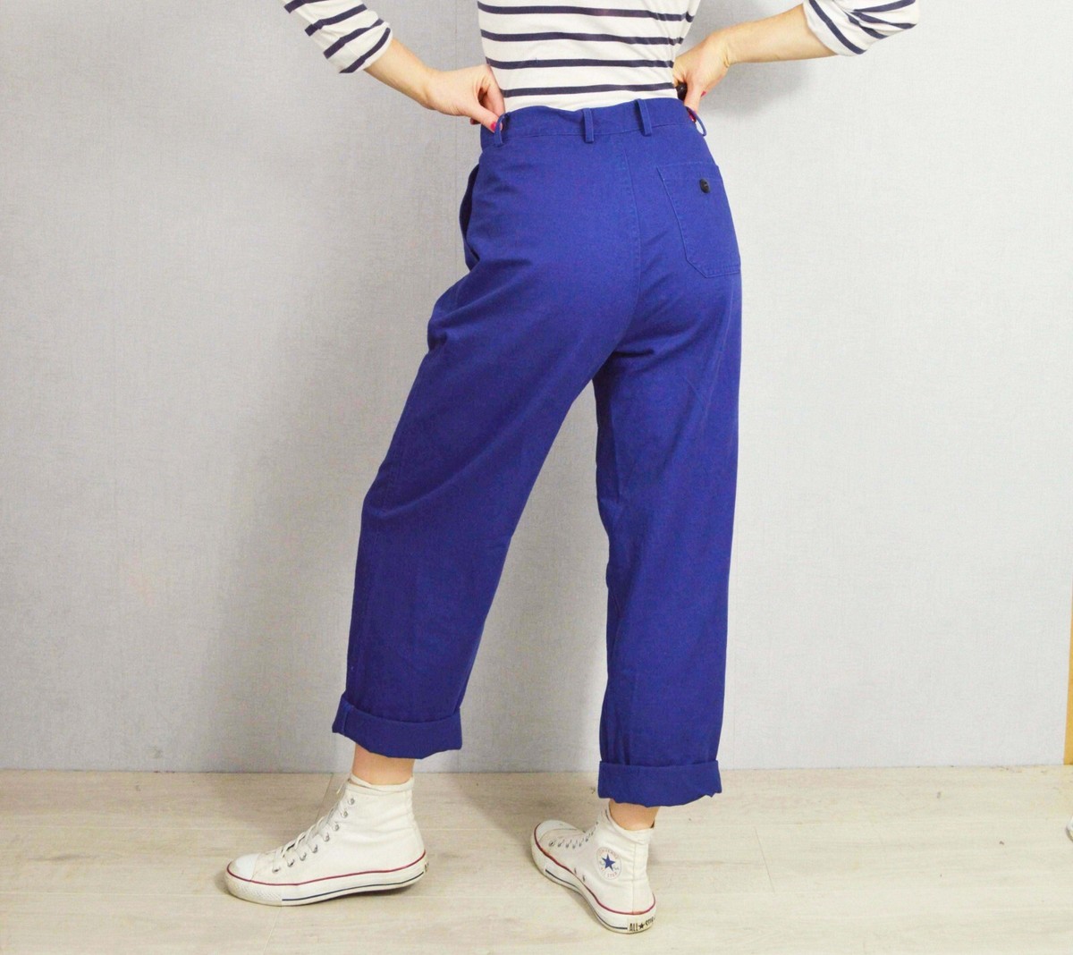 French Work Pants - Straight Leg Trousers - Navy Blue