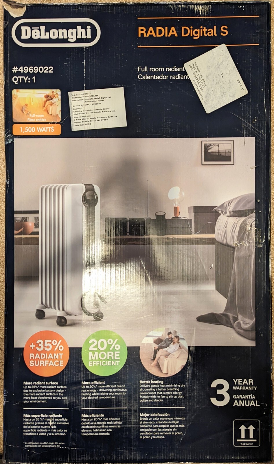 DeLonghi 1500Watt Convection and Radiant Tower Indoor Electric Space