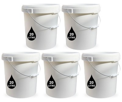 5 x 20L weiß Kunststoffeimer Eimer Behälter + Deckel Metallgriff Kunststoffrolle