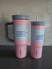 Pair OWALA 40 & 24 OZ TRAVEL TUMBLER STAINLESS STEEL  PINK SKIES WITH STRAW NEW