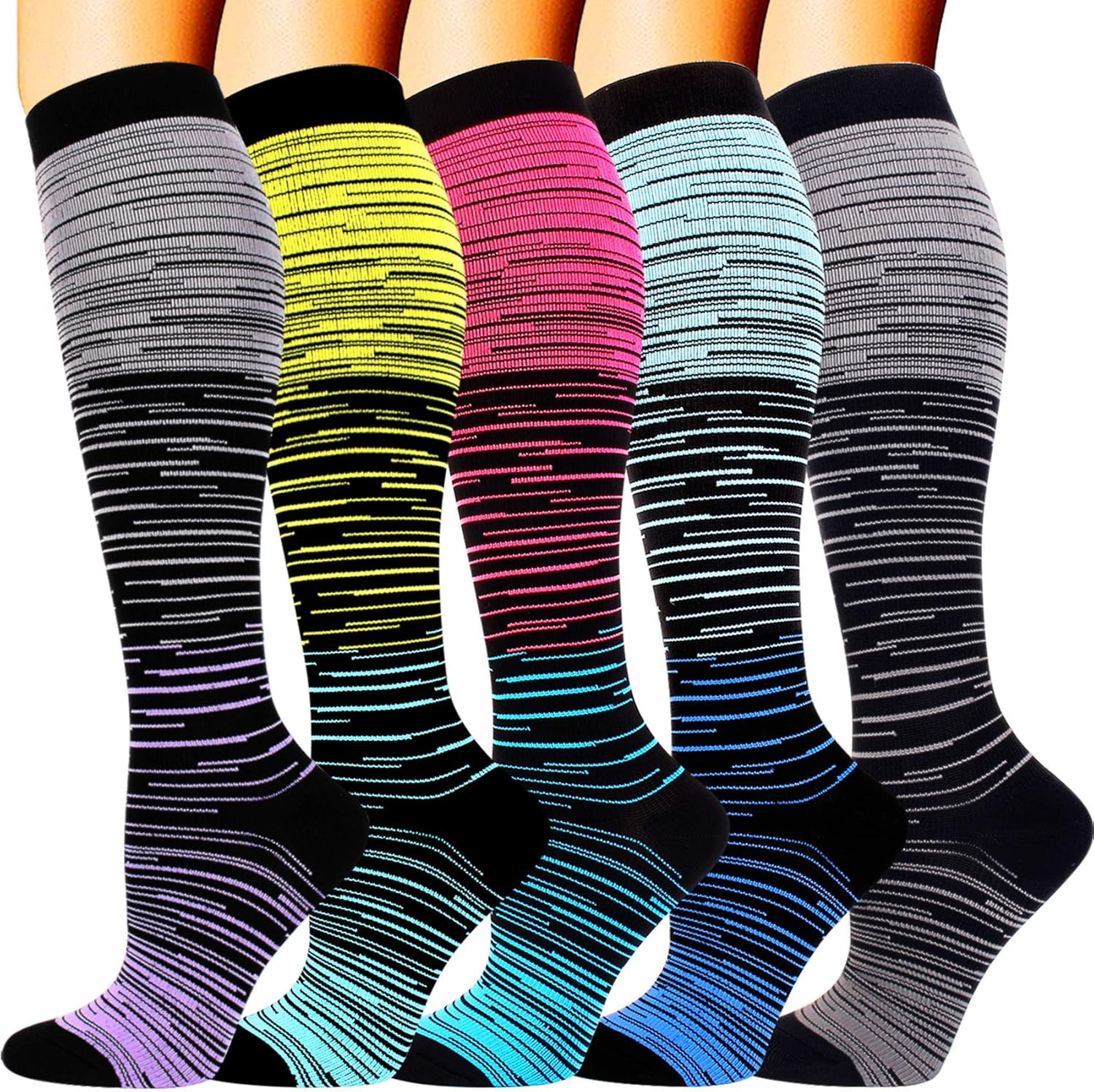 5 Pairs Wide Calf Compression Socks for Men Women Extra plus Size Knee High Supp