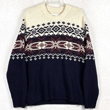 VTG Abercrombie  Fitch Soft A F Sweater Mens S Navy Ivory Fair Isle Preppy Y2K