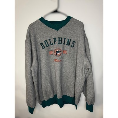 Vintage Lee Sport Miami Dolphins NFL V Neck Gray Green Sweatshirt Men's XL