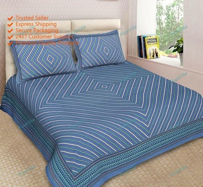Jaipuri Printed Home Decor Cotton Double Bed Sheet With 2 Pillow Cover 90x100