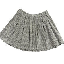 Nolitha M Black White Striped Linen Blend Pleated Mini Skirt Preppy Academia