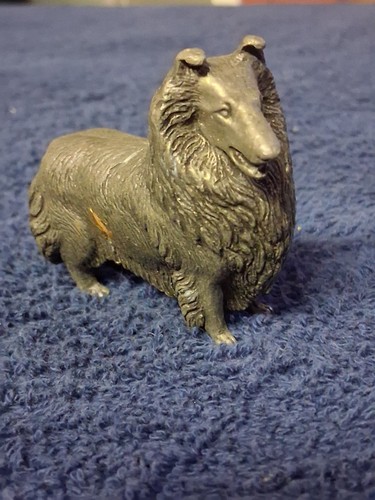 Collie Dog Figurine Gray Metal Dog Breed Collie Decorative Figurine